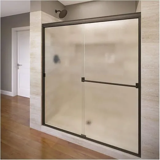Basco Classic Semi-Frameless Sliding Shower Door, Fits 56-60 in. W x 70 in. H, 3/16 in. Obscure Tempered Glass, Oil Rubbed Bronze
