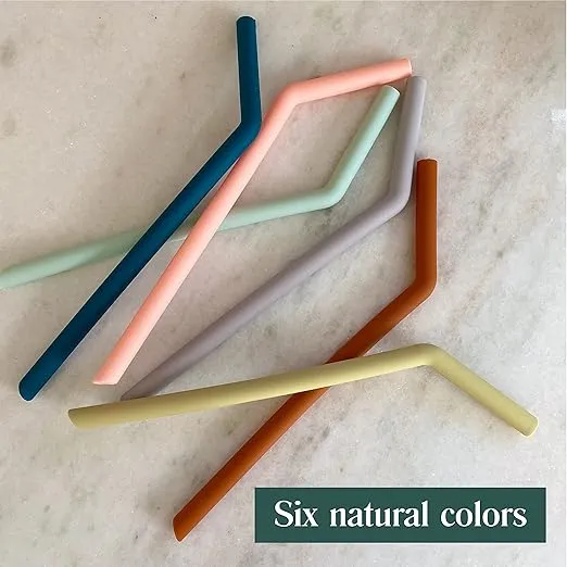 Simka Rose Premium Silicone Straws - Reusable Bendy Straws for Adults & Kids - BPA Free, Baby and Toddler Straw Set with Cleaning Brush - Wide Drinking Straws - 10-inch, Multicolor
