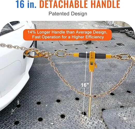 VEVOR Ratchet Chain Binder 3/8-1/2 12000 lbs G80 Hook Detachable Handle Heavy Duty Load Binder, Tie Down Hauling Chain Binders for Flatbed Truck Trailer, Black & Yellow