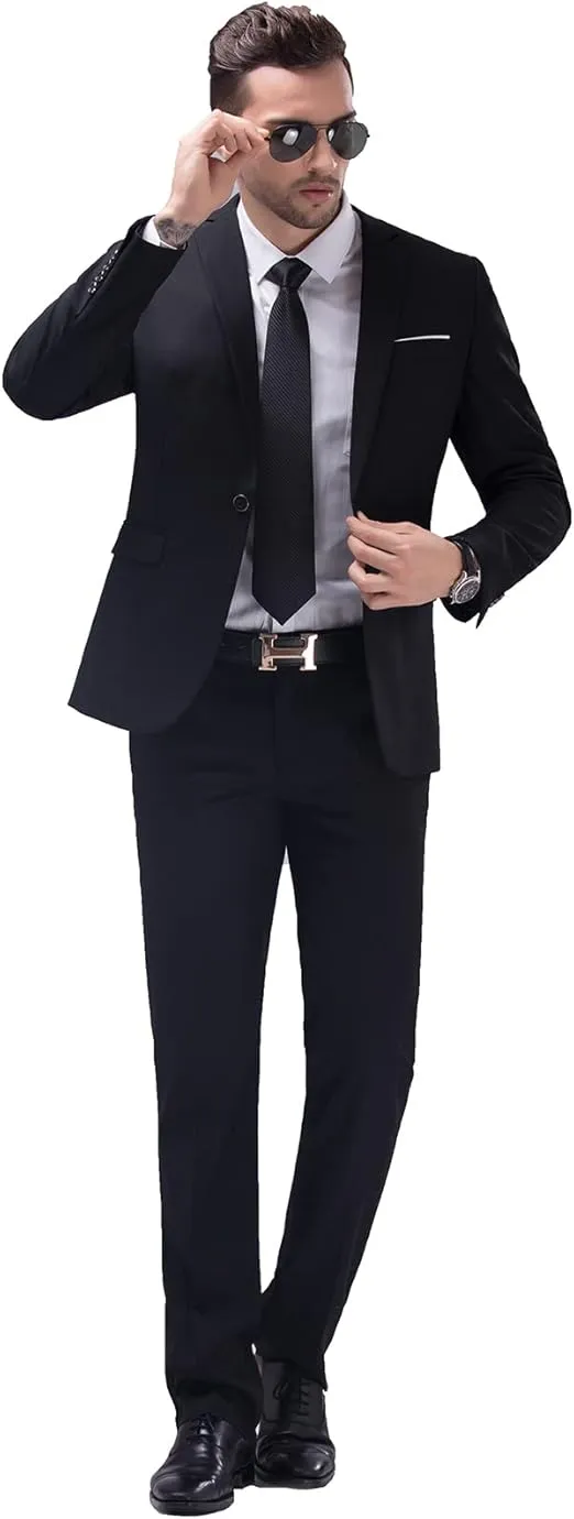 Mens 2 Piece Suits Classic Fit 1 Button Dress Suits Tuxedo Jacket Blazer for Wedding Business Dinner Prom