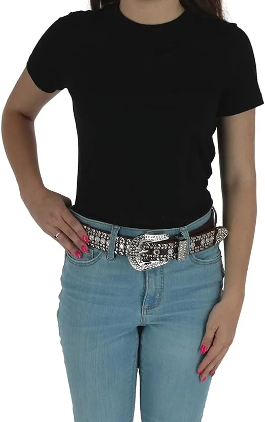 CTM® Women's 1 1/2 Inch Western Rhinestone Belt (Plus Size Available), Small, Brown