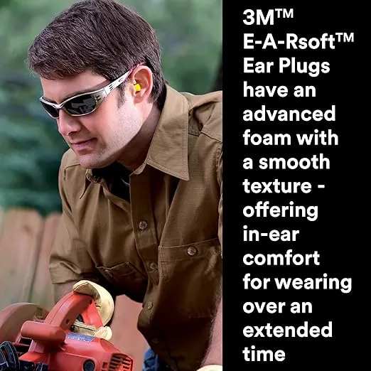 3M Ear Plugs, E-A-Rsoft Yellow Neons 315-1250, 200 Pair of Disposable Earplugs, Pairs Individually Wrapped, Regular Size, Uncorded, 33 NRR, Tapered Cylinder Shape, Slow Recovery Foam