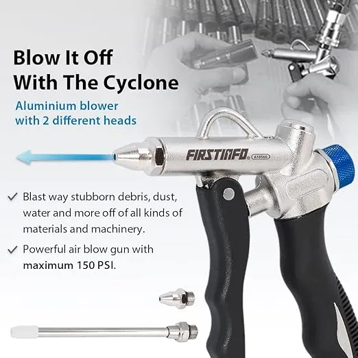 FIRSTINFO A18565US 2-Way Air Blow Gun with Adjustable Air Flow and Extended Nozzle & Extra Shortest Nozzle