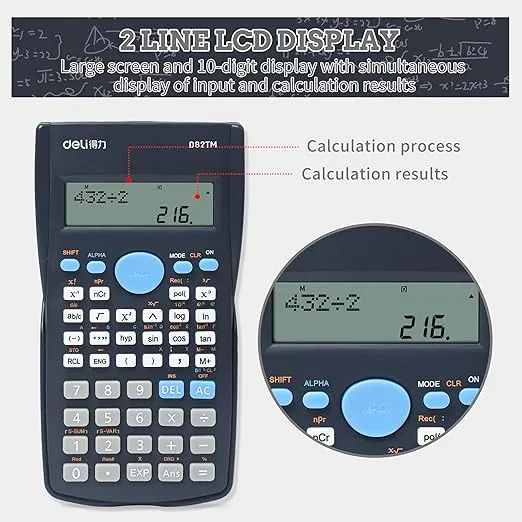 Scientific Calculator, 2 Line Cute Scientific Math Calculator Function Calculator for Students Algebra Geometry Basic Caculator for Middle and High School Student College School Supplies (Black)
