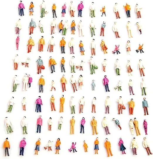 100 Pieces People Figures 1:100 Standing Pose Mini Painted Model HO Scale Model Train Park Street Passenger People Dollhouse Miniature Accessories
