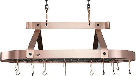 Enclume Oval Ceiling Pot Rack, 36", Brushed Copper