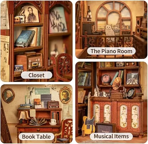 Hands Craft DIY Miniature Kit Book Nook - The Secret Rhythm | Vintage Musical Hideaway | Intricate Design, Melodic Charm | Unique Bookshelf Decor | Ideal Gift for Music Lovers & Creatives