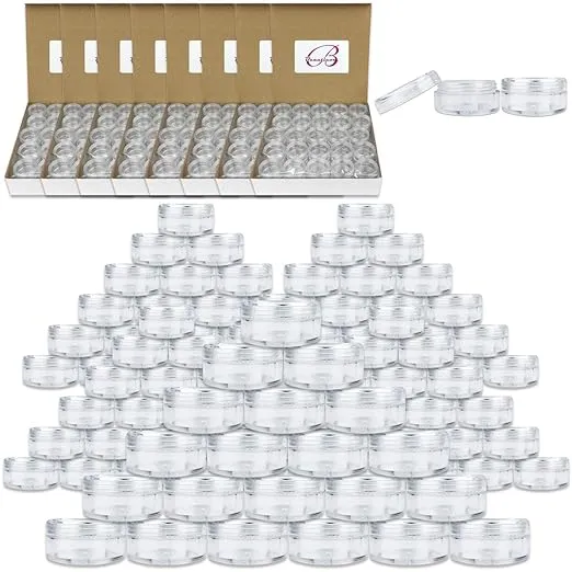 (Quantity: 1000 Pieces) Beauticom 5G/5ML Round Clear Jars with Screw Cap Lid for Makeup, Lotion, Creams, Eyeshadow, Cosmetic Product Samples - BPA Free