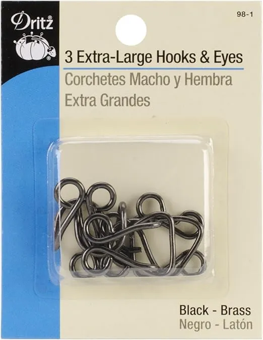 Dritz Extra-Large Hooks & Eyes, 3 Count, Black