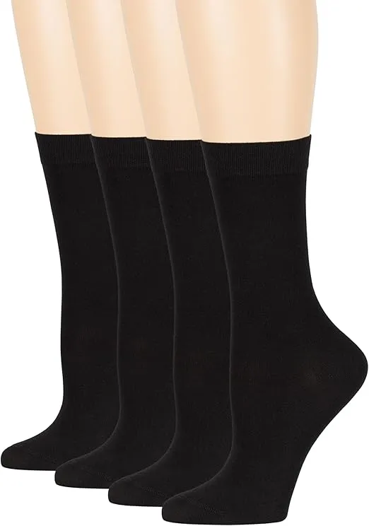 7BIGSTARS KINGDOM Women Viscose Bamboo Fashion Patterned-Solid Dress Socks - 4 Pack L/M -Crew-Black Brown Blue Grey Beige