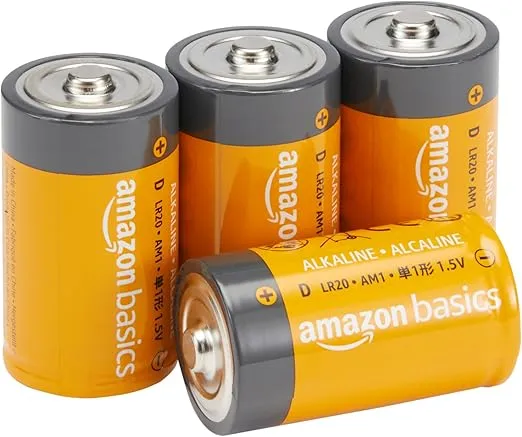 Amazon Basics 4-Pack D Cell Alkaline Everyday Batteries, 1.5 Volt, 5-Year Shelf Life