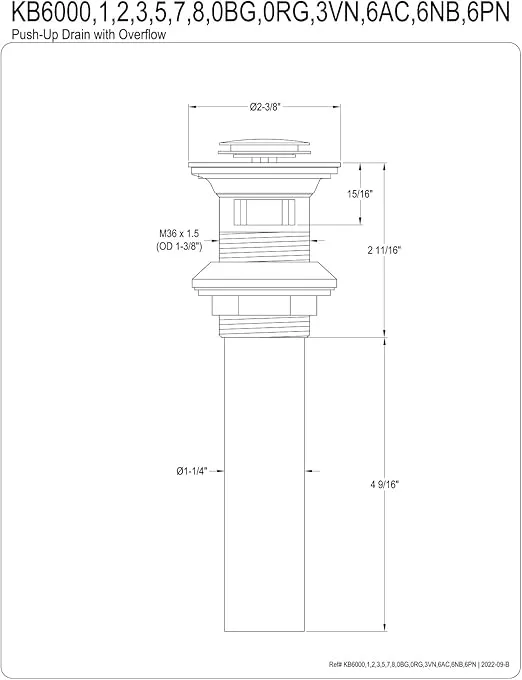 Kingston Brass KB6005 Complement Bathroom Sink Drain, Oil Rubbed Bronze, 7.06 x 2.38 x 2.38