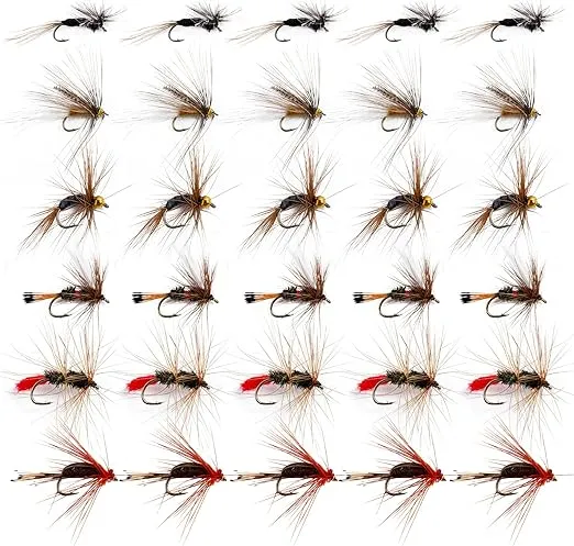 Goture Fly Fishing Flies Kit,25pcs/30pcs/100pcs Fly Fishing Lures,Dry Flies Wet Flies Streamers Nymphs Flies, Fly Fishing Assortment Kit for Bass Trout Salmon Fishing