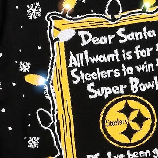 FOCO Men's NFL Team Logo Light Up Dear Santa Holiday Ugly Sweater