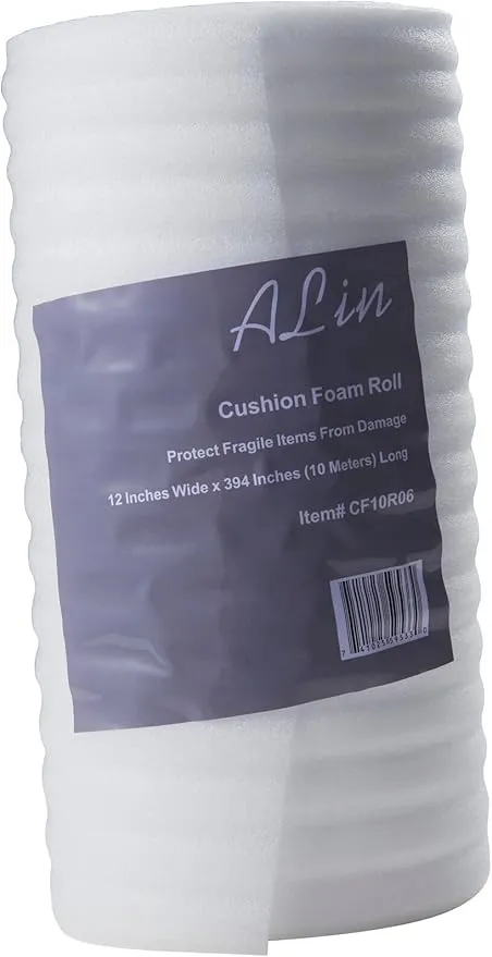 Foam Wrap Roll 12” x 394" (10 Meters), Protect Dishes, China, and Furniture, Packing Supplies, Packing Cushioning Supplies for Moving (Thickness: 1/16")