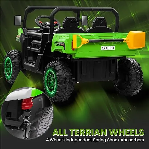24V 2 Seater Ride on Car Dump Truck w/2.4G Remote, 2x200W Powerful Motors, Bluetooth Music, LED Light, Spring Suspension, Battery Powered Toy Cars for Kids Boys Girls, Black