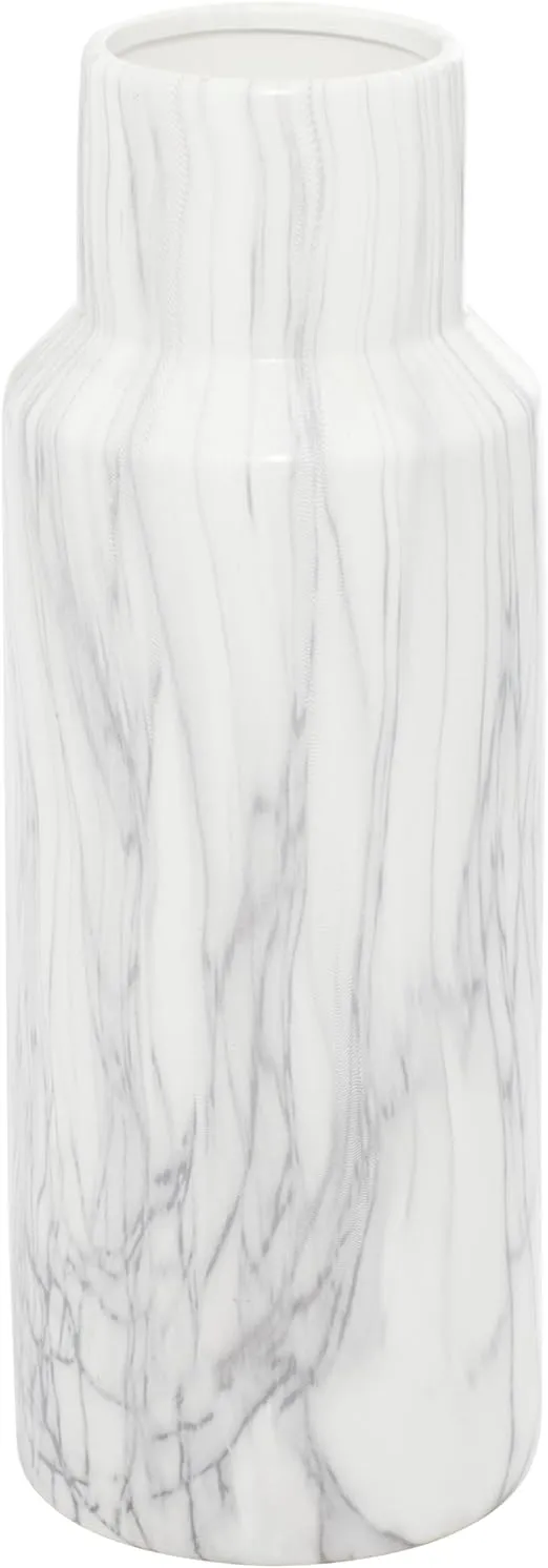 Deco 79 Ceramic Decorative Vase Faux Marble Centerpiece Vase, Flower Vase for Home Decoration 6" x 6" x 15", White