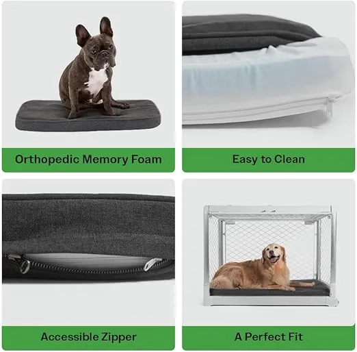 Diggs Snooz Dark Grey Dog Bed, Memory Foam Puppy Bed, Orthopedic Dog Bed, Perfectly Sized for Revol Dog Crate, Crate Pad Has Removable Cover for Cleaning, Intermediate
