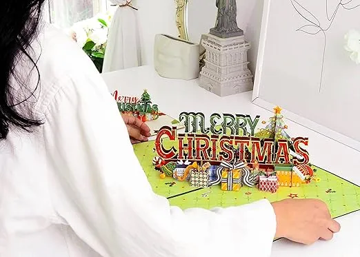 Paper Love HugePop 3D Merry Christmas Card Pop Up, Jumbo Holiday Decoration Gift, 10" x 14" Cover - Includes Envelope and Note Tag