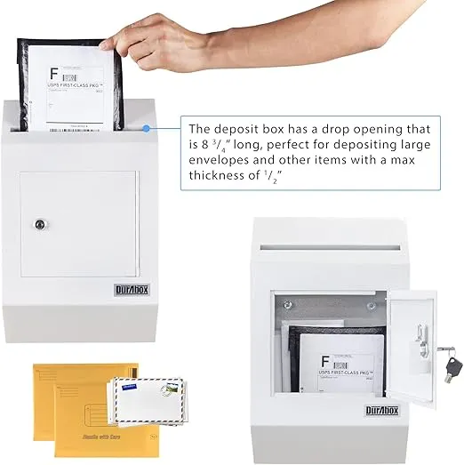 Heavy Duty Wall Mount Locking Deposit Drop Box Safe W300 (Grey) for Receiving Letters, Checks, Payment, Documents and More For Commercial, Home or Office Use