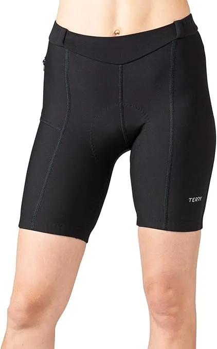 Terry Touring Bike Short Regular 8" Long Womens Padded Cycling Shorts for Women Compression Pockets Leg Grippers