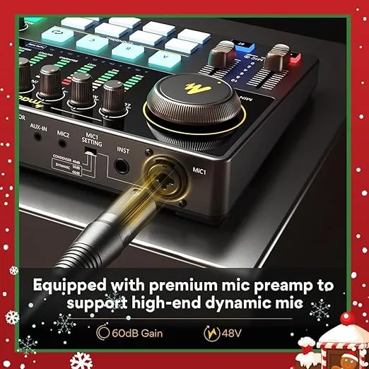 MAONO Podcast Equipment Bundle with Audio Interface and XLR Condenser Microphone, MaonoCaster with 48V Phantom Power, Bluetooth for Podcast, Streaming, Voice Over, Youtube, PC, Guitar (AME2A)