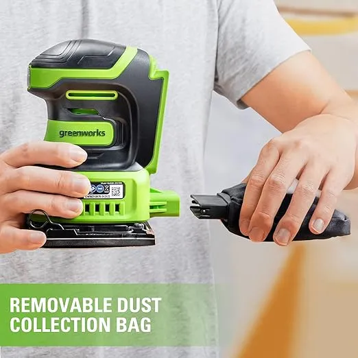 Greenworks 24V Cordless 1/4 Quarter Sheet Sander Tool Only, 11,000 OPM Sander with Dust Collection Bag and Sandpaper
