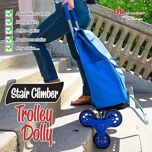 dbest products Stair Climber Trolley Dolly Folding Grocery Cart 3 Wheels Heavy Duty Shopping Hand Truck Made for Condos Apartments,39 inch Handle Height, 17.25" x 15.25" x 39.5", Blue