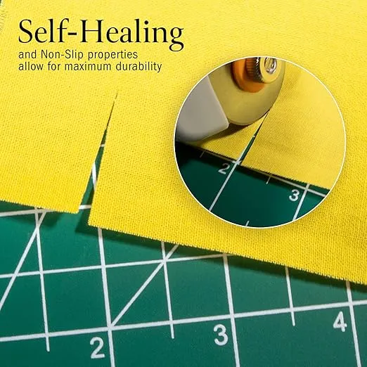 WA Portman Self Healing Cutting Mat & Rotary Cutter for Fabric Set - 9x12 Inch Rotary Cutter Mat - 45mm Rotary Cutter & Mat - 5 Rotary Fabric Cutter Blades – Sewing Cutting Mat - Fabric Rotary Cutter