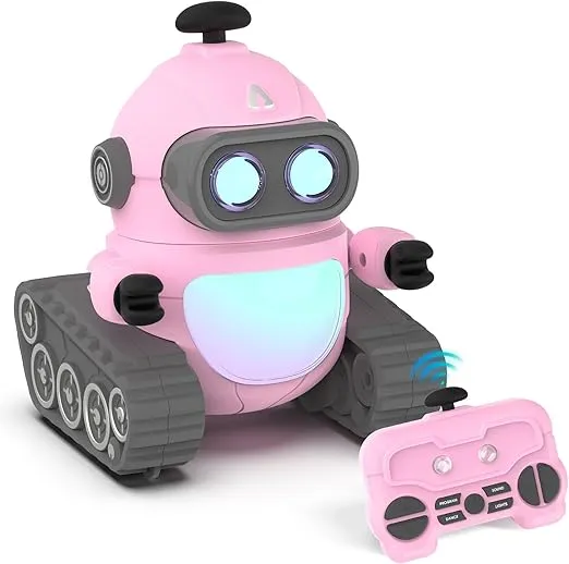 GILOBABY Robot Toys for Girls, Rechargeable Remote Control Robot Toy for Kids, Programmable RC Robots with LED Eyes, Flexible Head & Arms, Dance Moves, Music, Birthday Gifts for Girls Ages 3+ Years