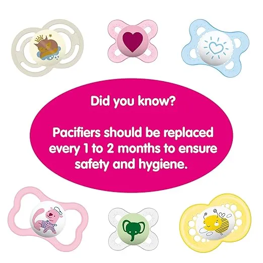 MAM Mini Air Pacifiers Sensitive Skin 0-6 Months, Best for Breastfed Babies, Girl, 0-6 (Pack of 2)