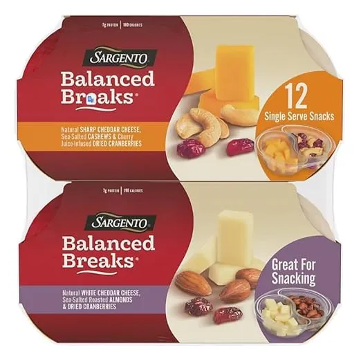 Sargento Balanced Breaks Cheese and Crackers Variety Pack - 6 pck - White Cheddar Cheese with Almonds, Cranberries - 6 pck - Sharp Cheddar Cheese with Cashews and Cranberries
