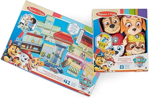 Melissa & Doug PAW Patrol Hand Puppets (4 Puppets, 4 Cards) - PAW Patrol Puppets Pretend Play for Kids