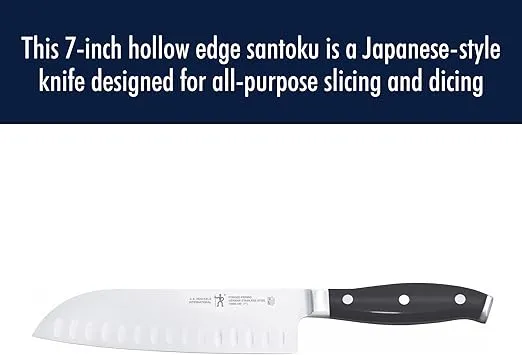 Henckels Forged Premio Hollow Edge Santoku Knife, 7-inch, Black/Stainless Steel