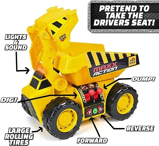 Maxx Action 19'’ 2-N-1 Dig Rig – Excavator and Dump Truck Toy with Joystick Control for Toddlers | Gift for Kids 3+ | Lights, Sounds & Interactive Construction Vehicle