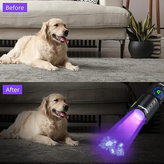 DARKDAWN UV Flashlight 395nm Black Light Mini USB Rechargeable Ultraviolet LED Blacklight Woods Lamp Powerful Fluorescent Portable Detector for Pet Urine Stains, Scorpions, Resin Curing