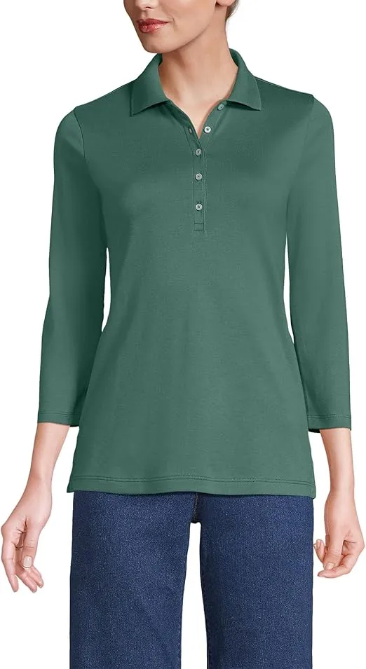 Lands' End Women's 3/4 Sleeve Supima Cotton Polo Shirt