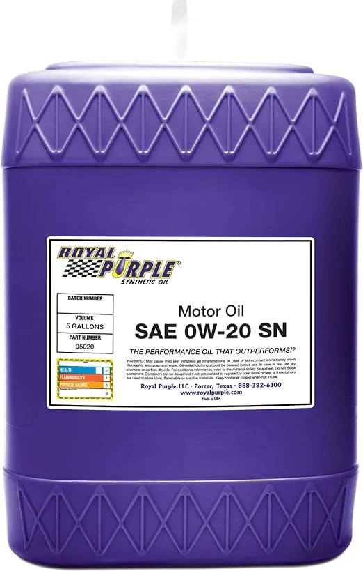 Royal Purple 05020 API-Licensed SAE 0W-20 High Performance Synthetic Motor Oil -, 5 Gallon (640 Ounces)