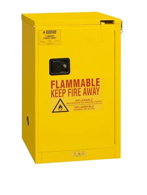 Durham 1016S-50 Welded 16 Gauge Steel Flammable Safety Self-Closing Door Cabinet, 1 Shelf, 16 gal Capacity, 18" L x 23" W x 45" H, Yellow Powder Coat Finish