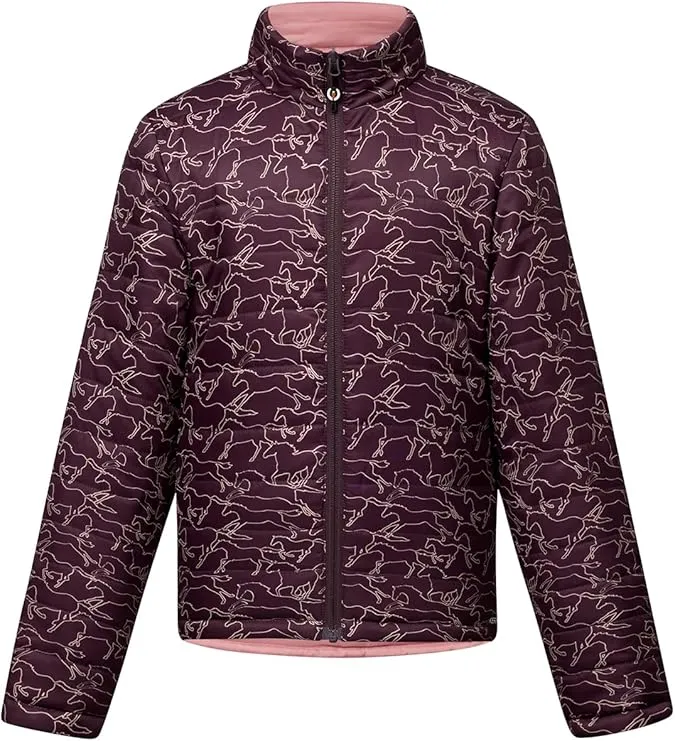 Kerrits Kids Round Up Reversible Quilted Equestrian Jacket – Warm Kids Horse Riding Coat for Winter, Fun Horse Print Design