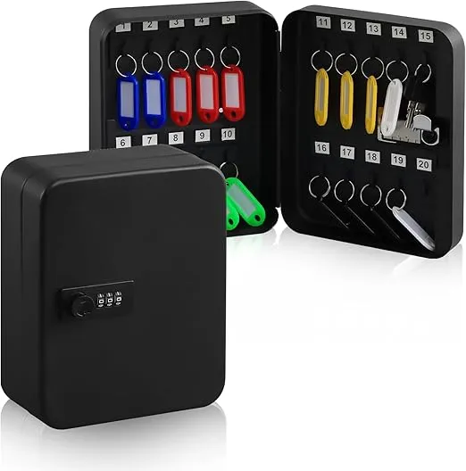 KYODOLED Key Cabinet Wall Mount, Locking Key Organizer, Key Storage Lock Box with Code, Key Management with Combination Lock, 20 Key Hooks & Tags Key Lab,7.87 x 6.3 x 3.14 inch, (Black,20 Key)