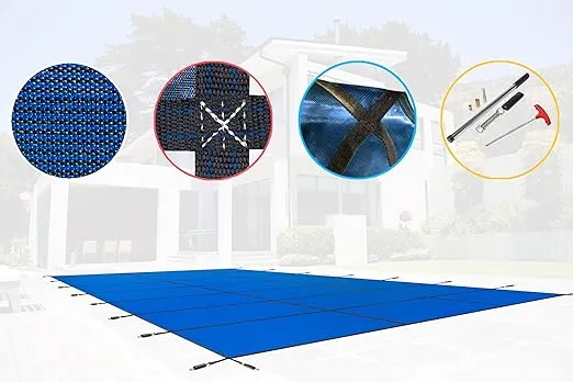 WaterWarden Inground Pool Safety Cover 16' x 32', Rectangle, 15-Year Warranty, UL Classified to ASTM F1346, Triple Stitched for MAX Strength, Abrasion Resistant, Hardware Included, Blue Mesh