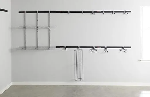 Rubbermaid FastTrack Wall Mounted Storage and Organization System Rail, Horizontal 48", 2-Pack, Holds up to 1,750 pounds Each Rail, for Home/Garage Storage and Organization