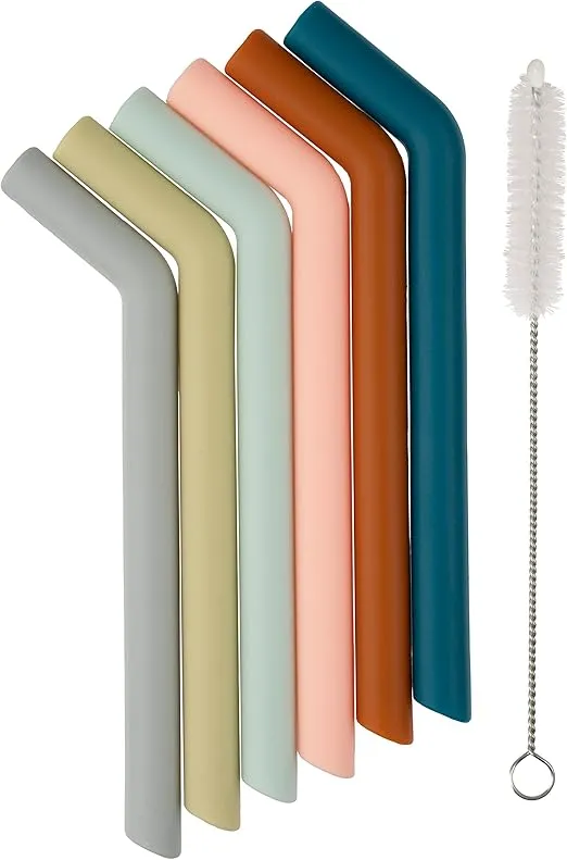 Simka Rose Silicone Straws - Short Bendy Kids Straws - BPA Free Baby & Toddler Straw Set w/Cleaning Brush - Kids Silicone Straws Reusable - 5-inch Multicolor Silicone Straw, Silicone Straws for Baby