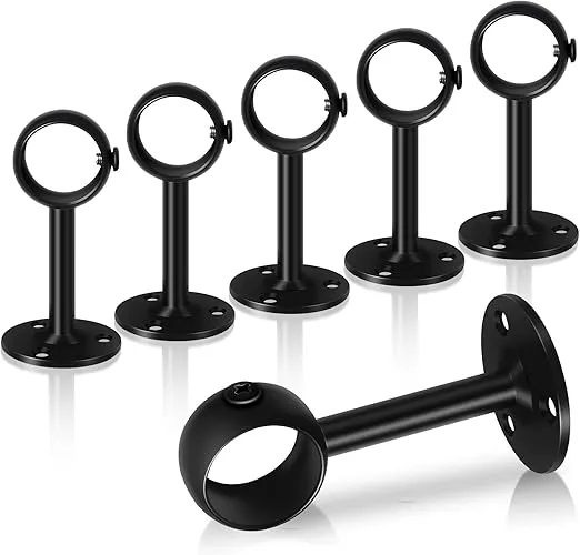 Ceiling Curtain Rod Bracket, Heavy Duty Ceiling Curtain Rod Holder Black 6 Pack Curtain Rods Hooks Hangers for Wall Drapery Closet Wardrobe Rod Brackets Support for 1 1/4-Inch Drape Poles