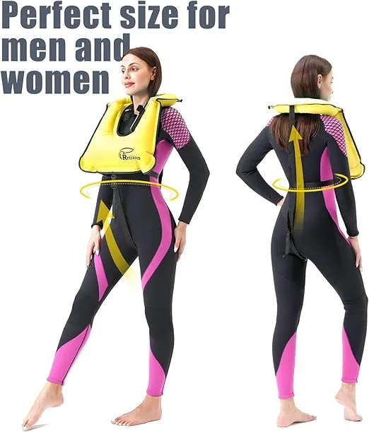 Rrtizan Snorkel Vest, Adults Portable Inflatable Swim Vest Jackets for Snorkeling Swimming Diving Safety