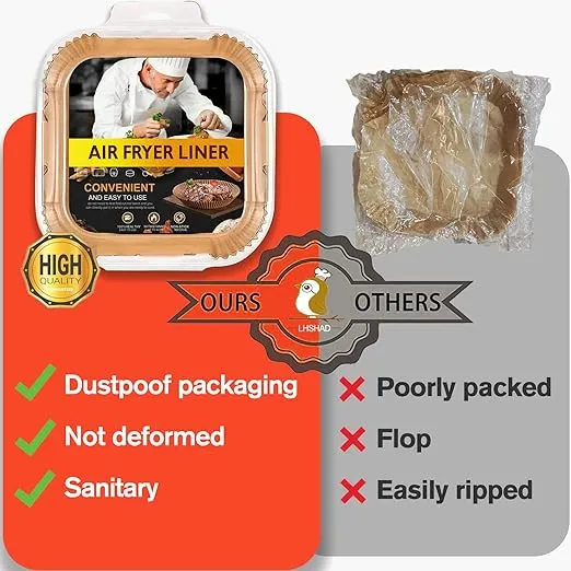Air Fryer Liners Disposable Square 9 Inch, 125 Pcs Large Square Air Fryer Paper Liners for 6-10QT Air fryer, Non-stick Parchment Paper for Frying, Baking, Cooking, Roasting and Microwave