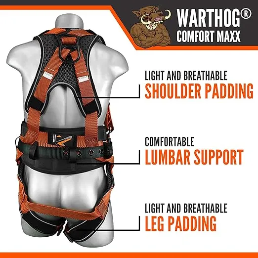 Malta Dynamics Warthog Comfort MAXX Construction Harness with Removable Belt, Side D-Rings and Additional Thick Padding (3X-Large), OSHA/ANSI Compliant