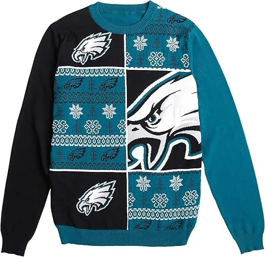 FOCO Men's NFL Team Logo Busy Block Snowfall Holiday Ugly Sweater