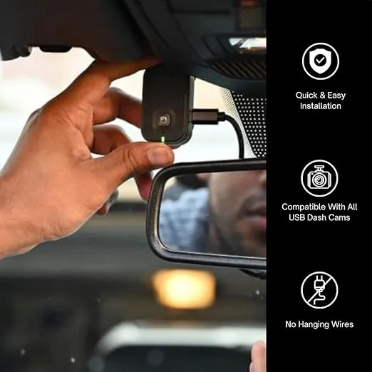 Dongar Dash Cam Power Adapter (12-pin Type A) - Compatible w Toyota Tacoma (15-23), select Highlander, Tundra, Sienna; Honda Ridgeline & more. USB Power, Connects to Rearview Mirror. Easy Install!
